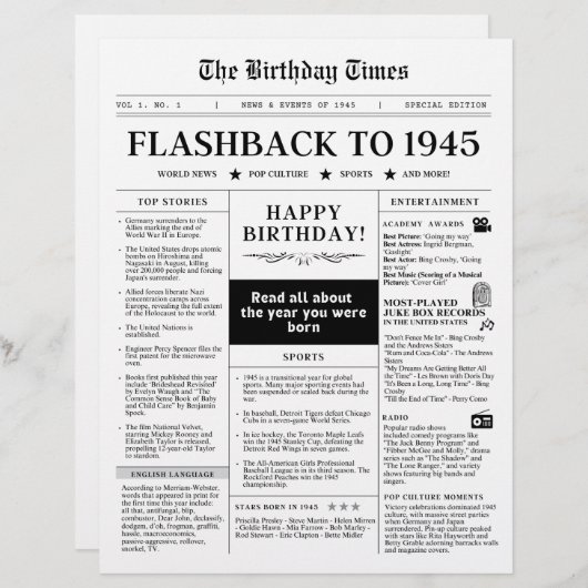 1945生まれ年モック新聞白黒 (正面/裏面)