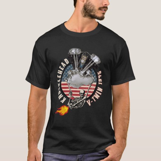 1945 HDナックルヘッドVTwinフレームファーティングバイク Tシャツ (正面)