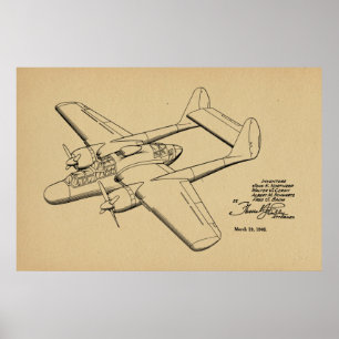 1946ヴィンテージ航空機特許スケッチ芸術プリント ポスター