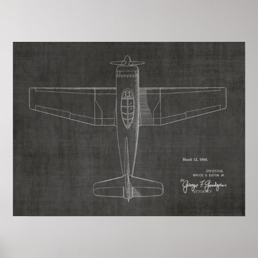 1946ヴィンテージ飛行機特許スケッチプリント ポスター (正面)