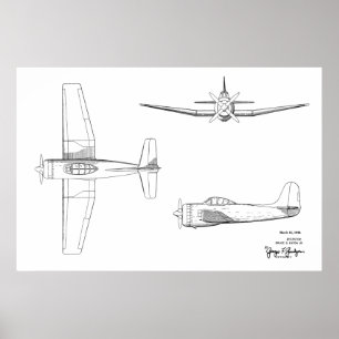 1946ヴィンテージ飛行機特許スケッチプリント ポスター