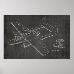 1946年双飛行機特許スケッチプリント ポスター