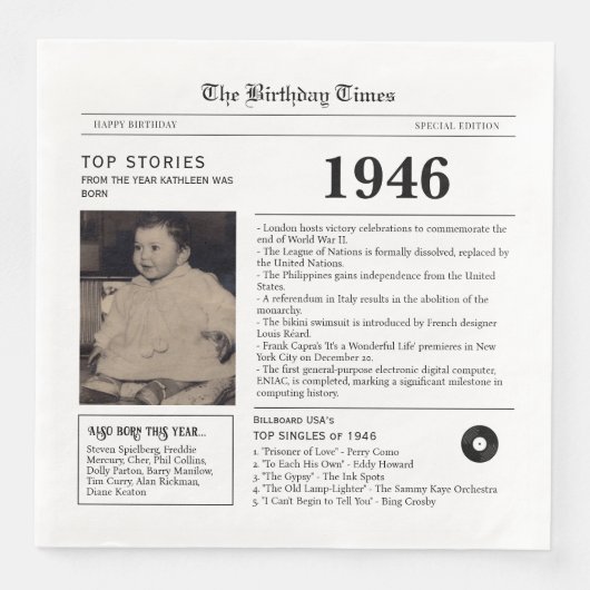 1946年新聞の誕生日ペーパーナプキン (正面)