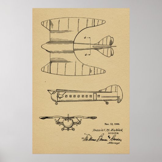 1946年旅客機特許スケッチプリント ポスター (正面)