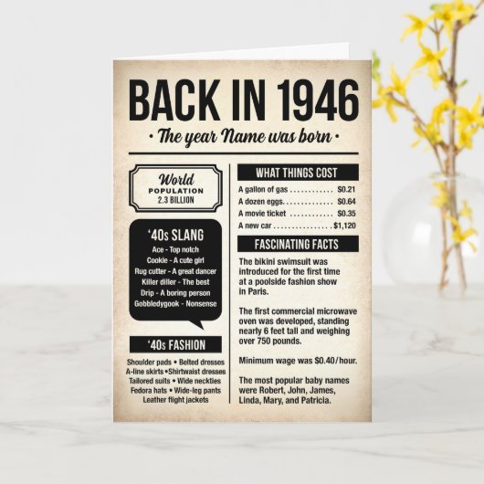1946年生まれの方のための80歳の誕生日カード カスタムネーム入り カード (黄色い花)