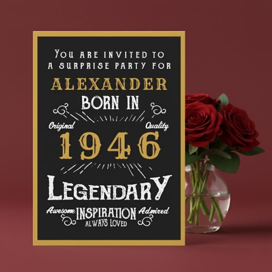 1946年生まれの80歳の誕生日 ブラックゴールドレジェンド 招待状