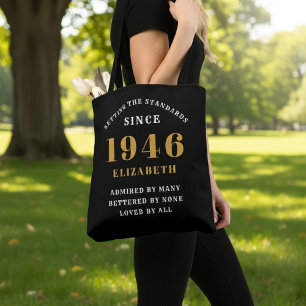 1946年生まれ80歳の誕生日 ブラックゴールド 名入れギフト トートバッグ