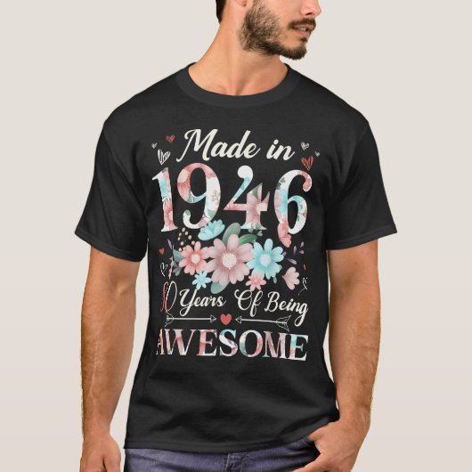 1946年製 80歳 誕生日 フローラル Tシャツ (正面)