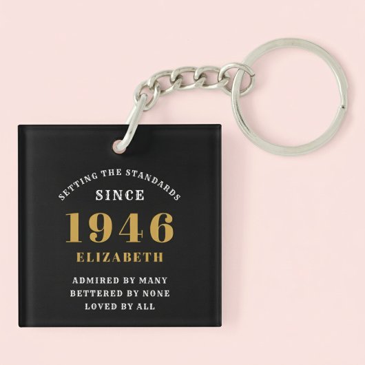 1946年80歳の誕生日 ブラックゴールド 女性用 オーダーメイド キーホルダー