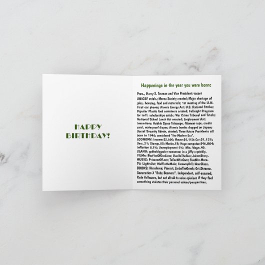 1946生まれ年の誕生日おもしろい事実 カード (内部)