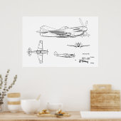 1946第2次世界大戦飛行機特許スケッチプリント ポスター (キッチン)