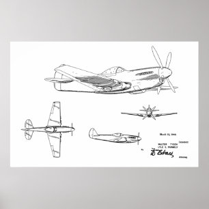 1946第2次世界大戦飛行機特許スケッチプリント ポスター