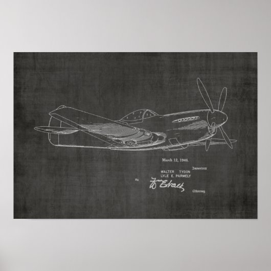 1946第2次世界大戦飛行機特許スケッチプリント ポスター (正面)