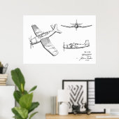 1946第2次世界大戦飛行機特許スケッチプリント ポスター (ホームオフィス)
