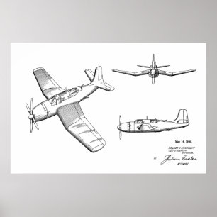 1946第2次世界大戦飛行機特許スケッチプリント ポスター