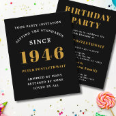 1946 Budget 80th Birthday Invitation Black Gold チラシ