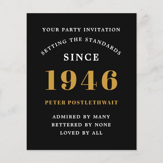 1946 Budget 80th Birthday Invitation Black Gold チラシ (正面)