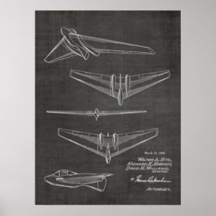 1946 Flying Wing Airplane Patent Art Drawing Print ポスター