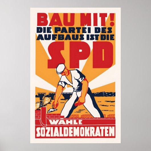 1946 German Election Poster SPD Labour Party Wall ポスター (正面)