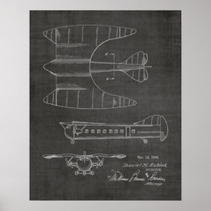 1946 Passenger Airplane Patent Art Drawing Print ポスター