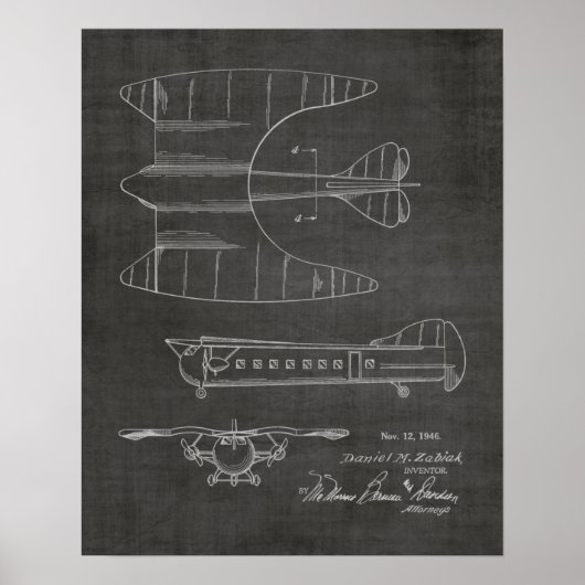 1946 Passenger Airplane Patent Art Drawing Print ポスター (正面)
