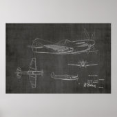 1946 WW2 Airplane Patent Art Drawing Print ポスター (正面)