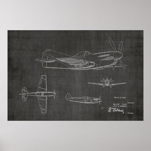1946 WW2 Airplane Patent Art Drawing Print ポスター (正面)