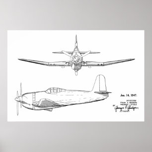 1947ヴィンテージ航空機特許スケッチ芸術プリント ポスター