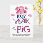 1947年のおもしろい事実のブタのおもしろいな誕生日 カード (黄色い花)