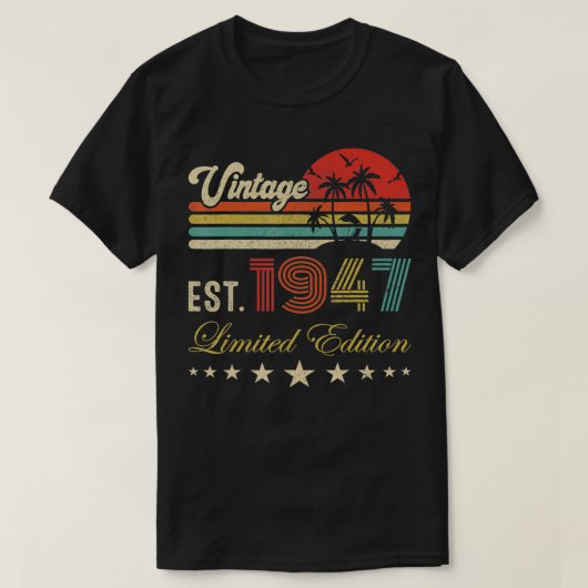 1947年の75生まれ歳のヴィンテージ限定版75 Tシャツ (デザイン正面)