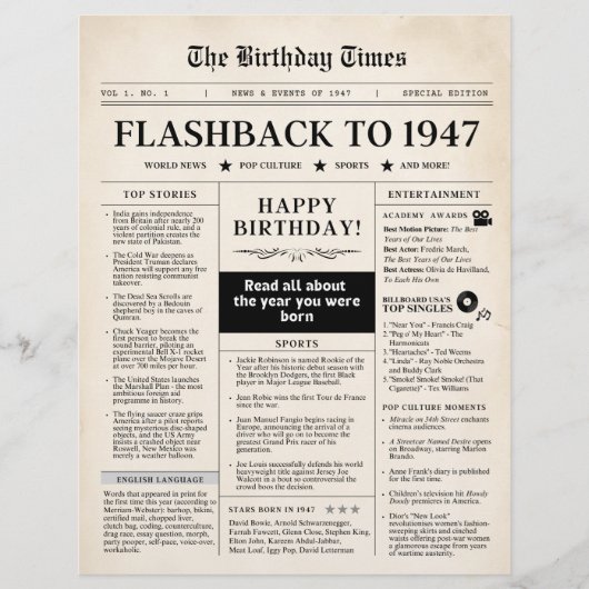 1947年誕生日新聞紙風デザイン せぴあ色 (正面)
