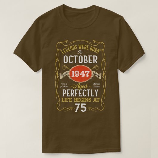 1947生まれ年10月レジェンド75誕生日75年 Tシャツ (デザイン正面)