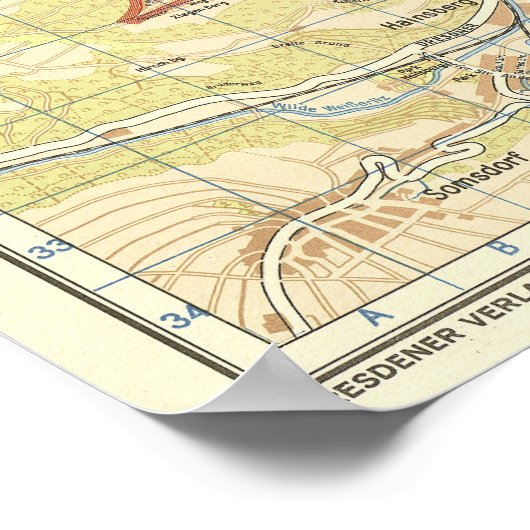 1947 Dresden City Map, German Urban Design ポスター (角)