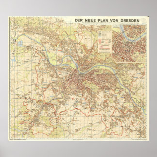 1947 Dresden City Map, German Urban Design ポスター