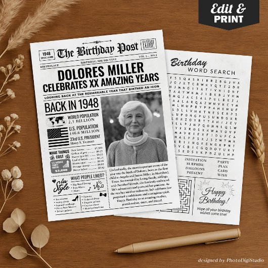 1948カスタム年新聞紙誕生日カードのトレンド シーズンカード