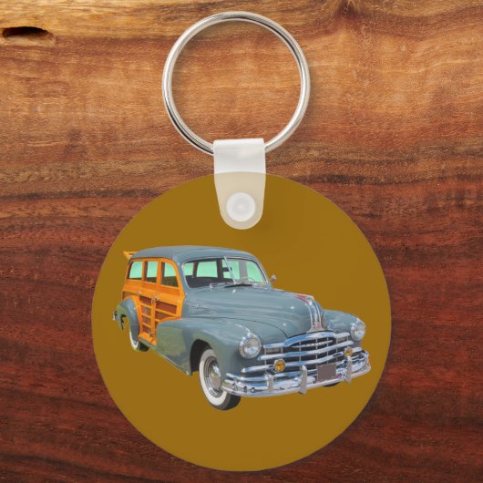 1948ポンティアックシルバーストリーク木質アンティーク車 キーホルダー (正面)