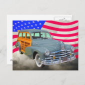1948ポンティアック銀ストリーク木質と米国国旗 ポストカード (正面/裏面)