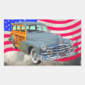 1948ポンティアック銀ストリーク木質と米国国旗 長方形シール (正面)