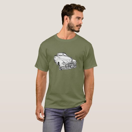 1948年のポンティアクの銀製の縞車のイラストレーション Tシャツ (正面フル)