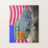 1948年のポンティアクの銀製の縞Woodyおよび米国の旗 ジグソーパズル (縦)