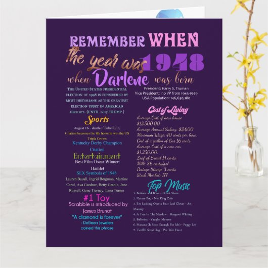 1948年の誕生日カード カード (黄色い花)