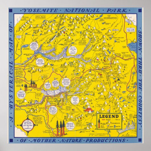 1948年製ヨセミテ国立公園カリフォルニア地図 ポスター (正面)