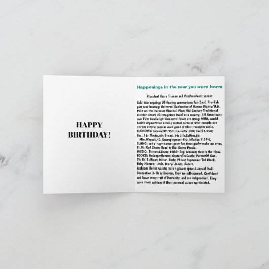 1948生まれ年の誕生日おもしろい事実 カード (内部)