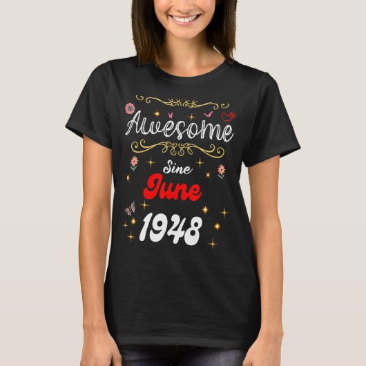 1948素晴らし年6月以来誕生日花とバターフ Tシャツ (正面)