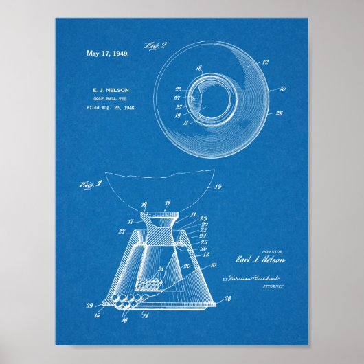 1949ゴルフボールティー特許芸術スケッチプリント ポスター (正面)