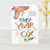 1949人の中国人の(占星術の)十二宮図のウシのおもしろいな誕生日 カード (黄色い花)