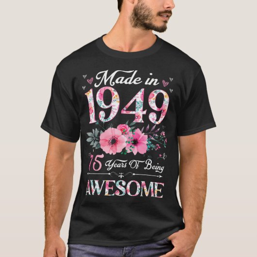 1949年に作られた75歳フローラ75誕生日Wome Tシャツ (正面)