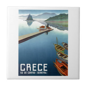 1949年のコルフ島ギリシャ旅行ポスター タイル