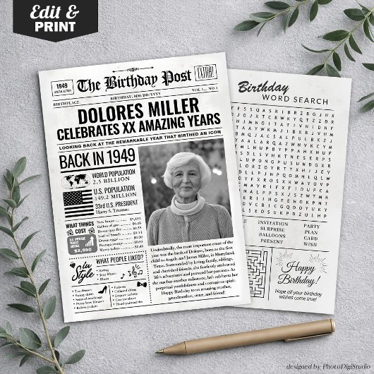 1949年の新聞の誕生日カード、カスタムオーダー シーズンカード