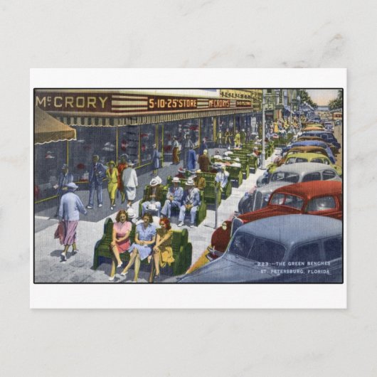 1949年セントピーターズバーグ、フロリダ　"グリーンベンチ" ポストカード (正面)
